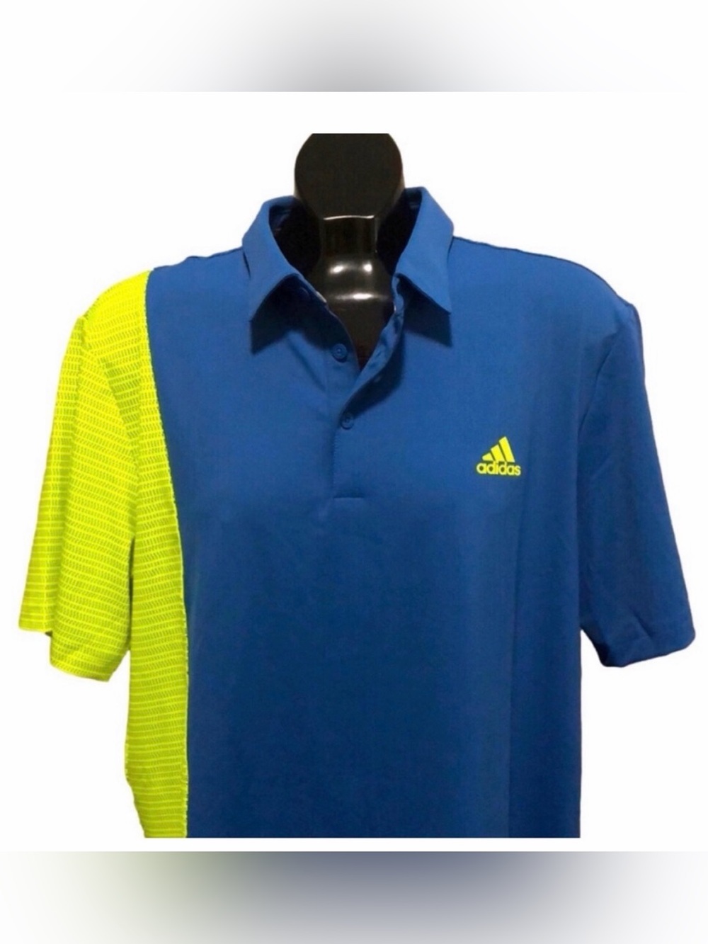 NEW Adidas Blue & Yellow Performance Golf/Polo Shirt, Size Large